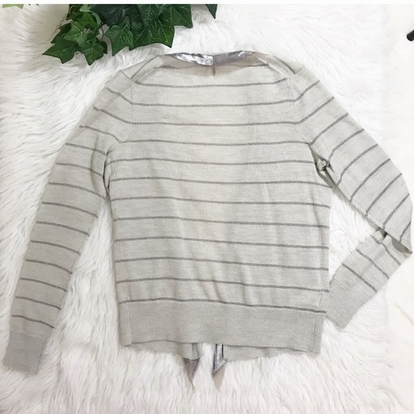 Ann Taylor Loft Gray Sequin Metallic stripe Cardi - Picture 3 of 8